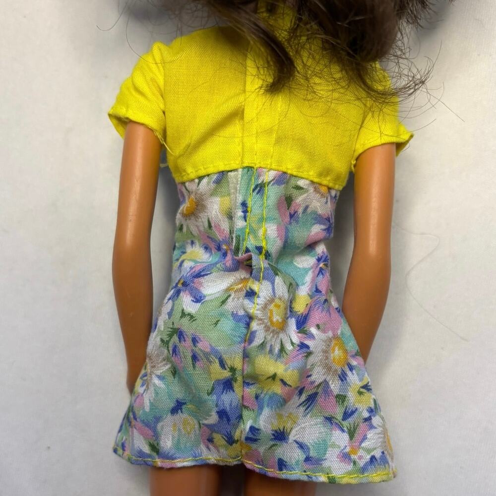 Vintage Barbie Floral Sun Dress with Yellow Top – 1960s/70s Style Doll Clothes - Picture 2 of 3